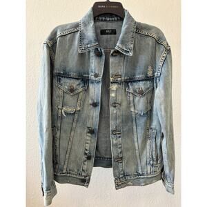 ABLE Jean Jacket Womens Size Medium Factory Distressed Blue Denim Boho